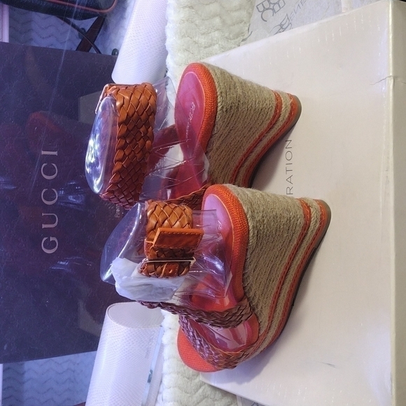 Nwt Bcbg Weave Wedges 7.5m orange - Picture 5 of 10